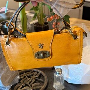 Pratesi Mustard Yellow Leather Mini Top-Handle Bag with Turn-Lock